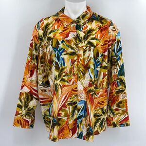 Investments Button Up Down Linen Shirt Womens Size 3X Tropical Floral Vacation